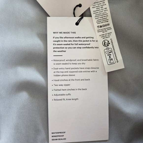 Lululemon Waterproof Fishtail Rain Coat Size Small NWT $298 Sheer Oak - Picture 9 of 16